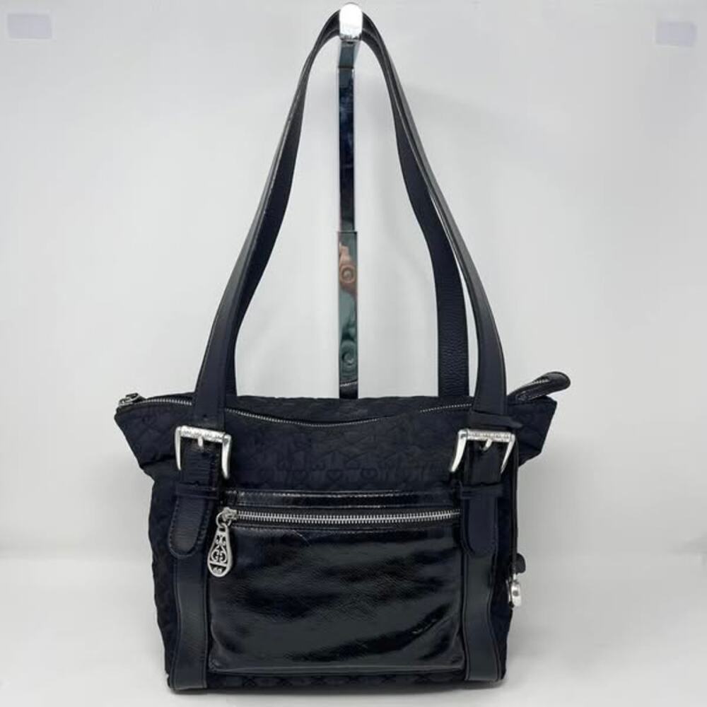 Brighton Black Heart Quilted Patent Leather Trim Shoulder Tote Bag D991320‎